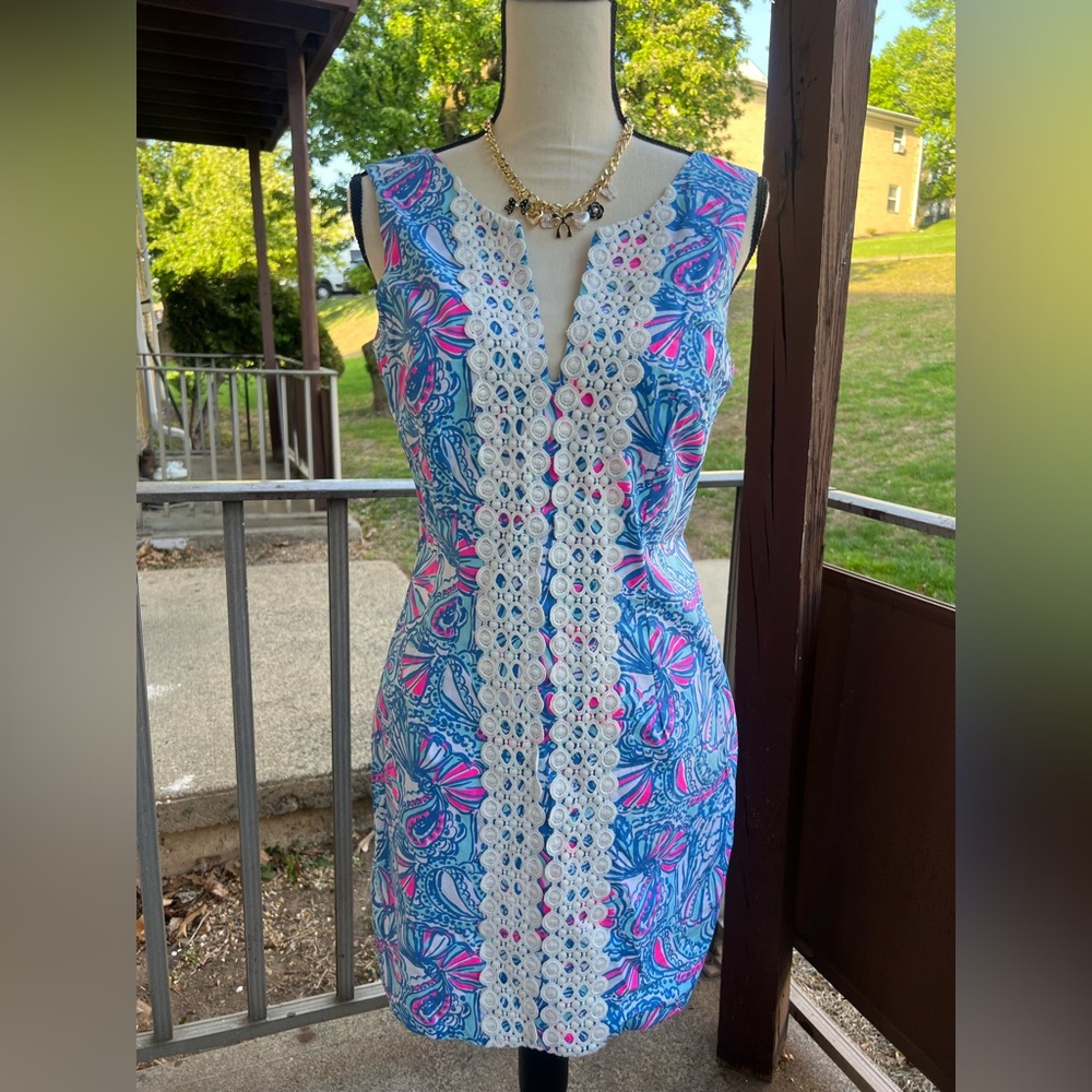 Blue and Pink Patterned Mini Dress - Picture 4 of 9